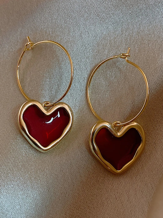 Wine Red Heart Earrings