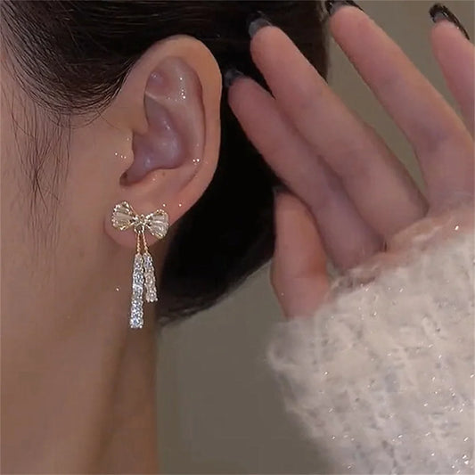 Crystal Bow Drop Earrings