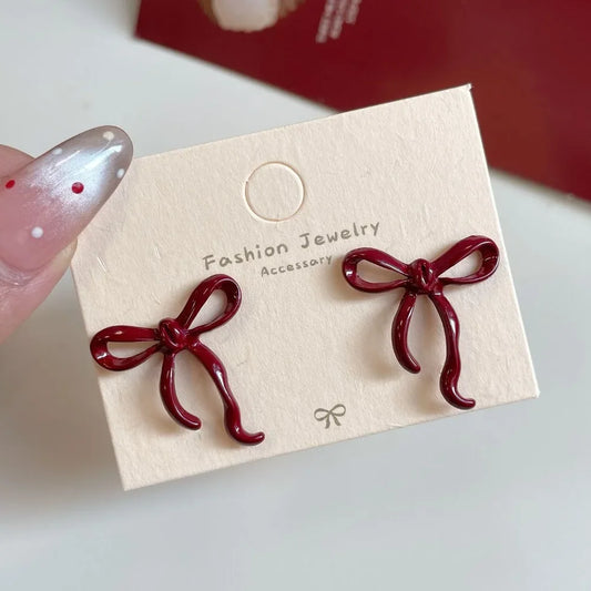Simple Red Bowknot Ear Jewelry