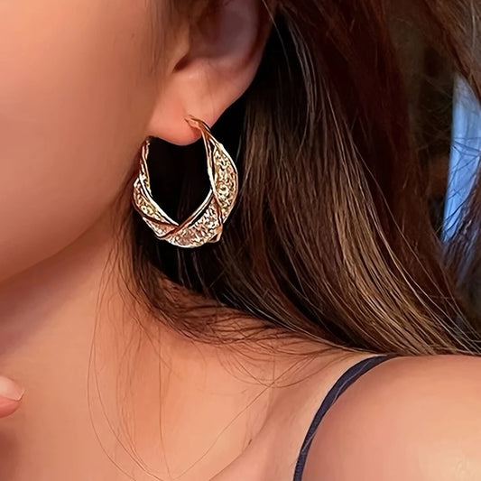 Gold Mesh Rhinestone Hoops